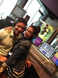 Mario Lopez and wife in Axia-powered studio.