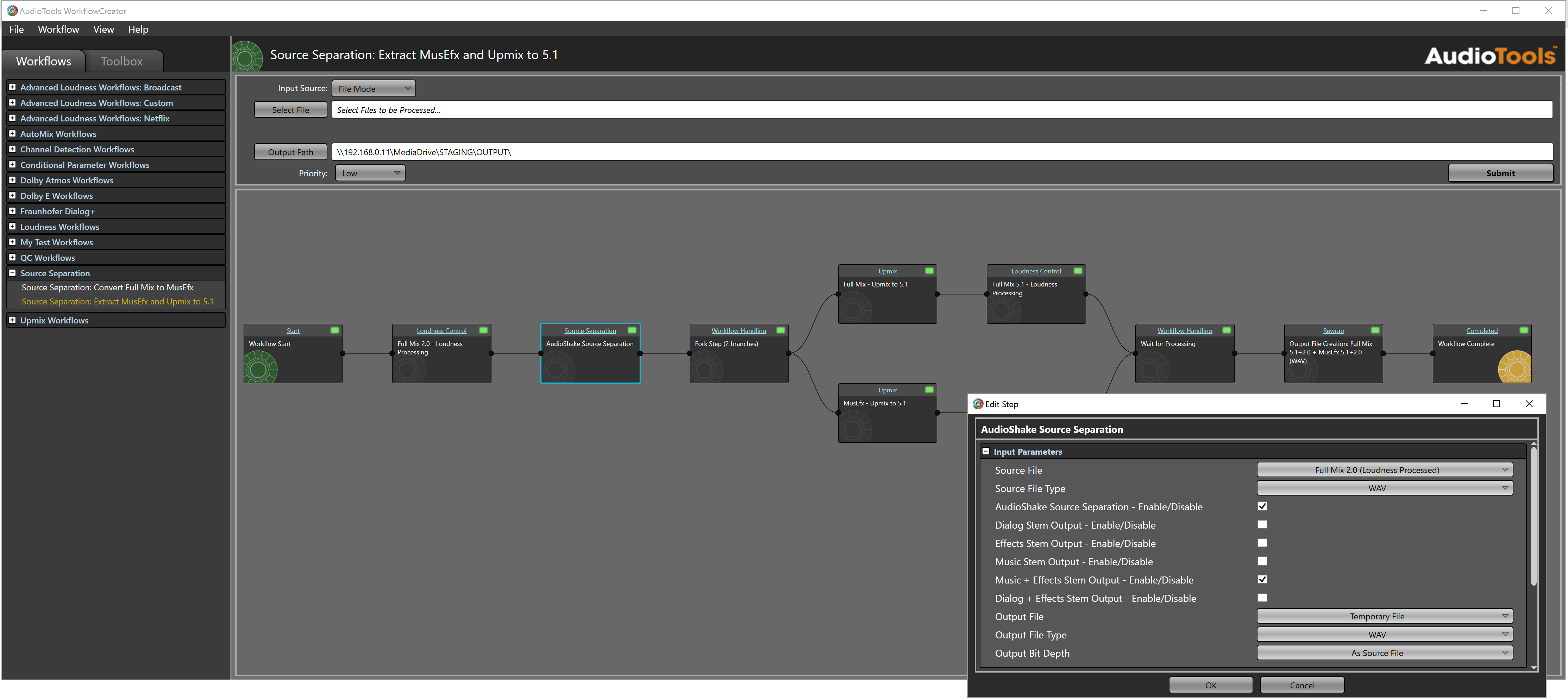 AudioShake workflow in AudioTools Server