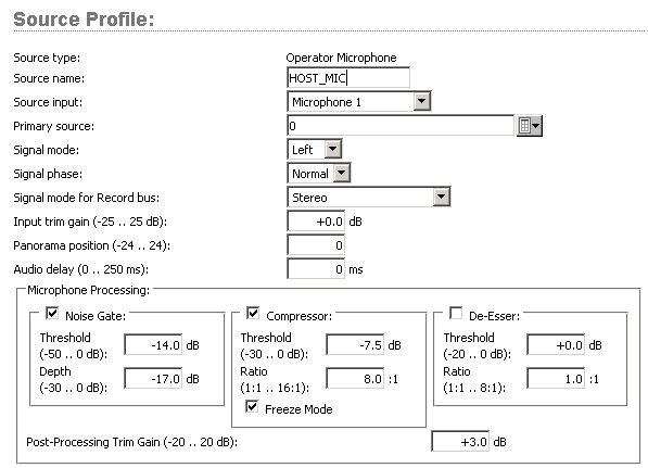 QOR Microphone Source profile screen