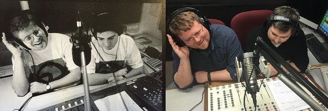 Rob Quicke and Damian Radcliffe recreate a picture they took in 1996 at the launch of Oxygen Radio at Oxford University.