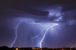 Lightning strike near radio tower