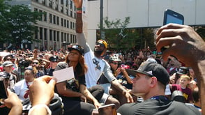 LeBron James waves to the crowd