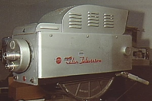 First NTSC color television camera (1953). The 'Color Television' script was a distinctive Vassos touch.