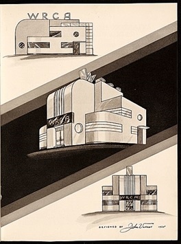 Two of Vassos' transmitter building designs from the late 1930s