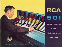 The Vassos color-coordinated control panel for RCA 501 computer (1958)