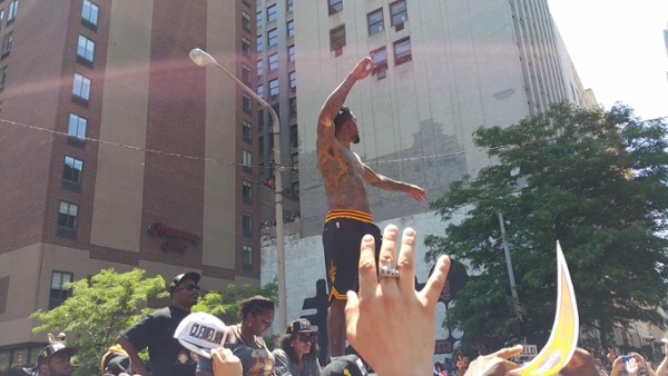 J.R. Smith waves to the fans